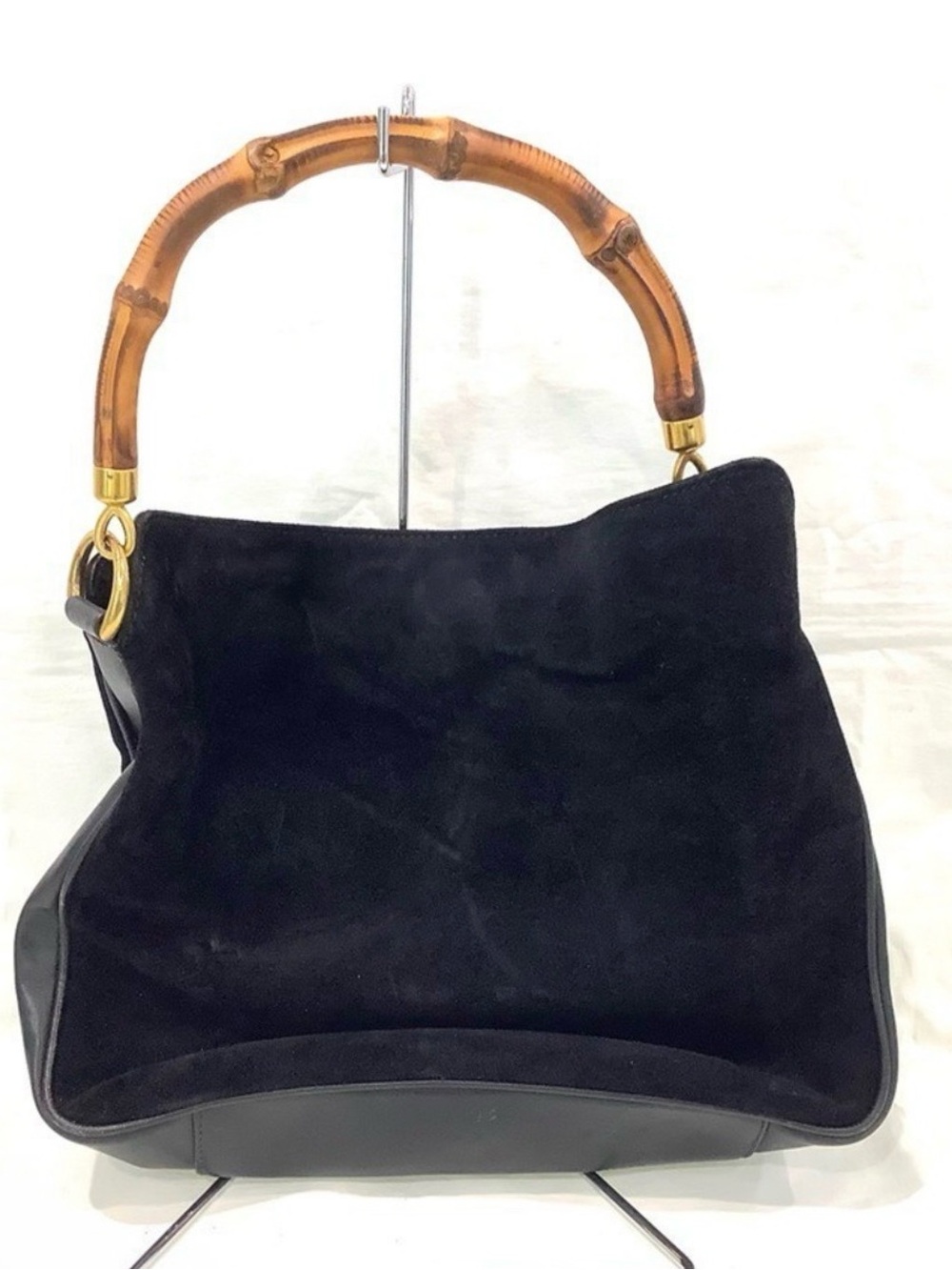 GUCCI Suede Slouchy Bohemian Lady Mob Wives Natural Bamboo Wood Handle Hobo Bag - Picture 5 of 8